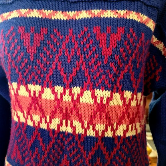 Ossi Skiwear Sweater Woman's 1980s Blue Pink Turtleneck Size Lg Vintage JJ1532 - Picture 6 of 9